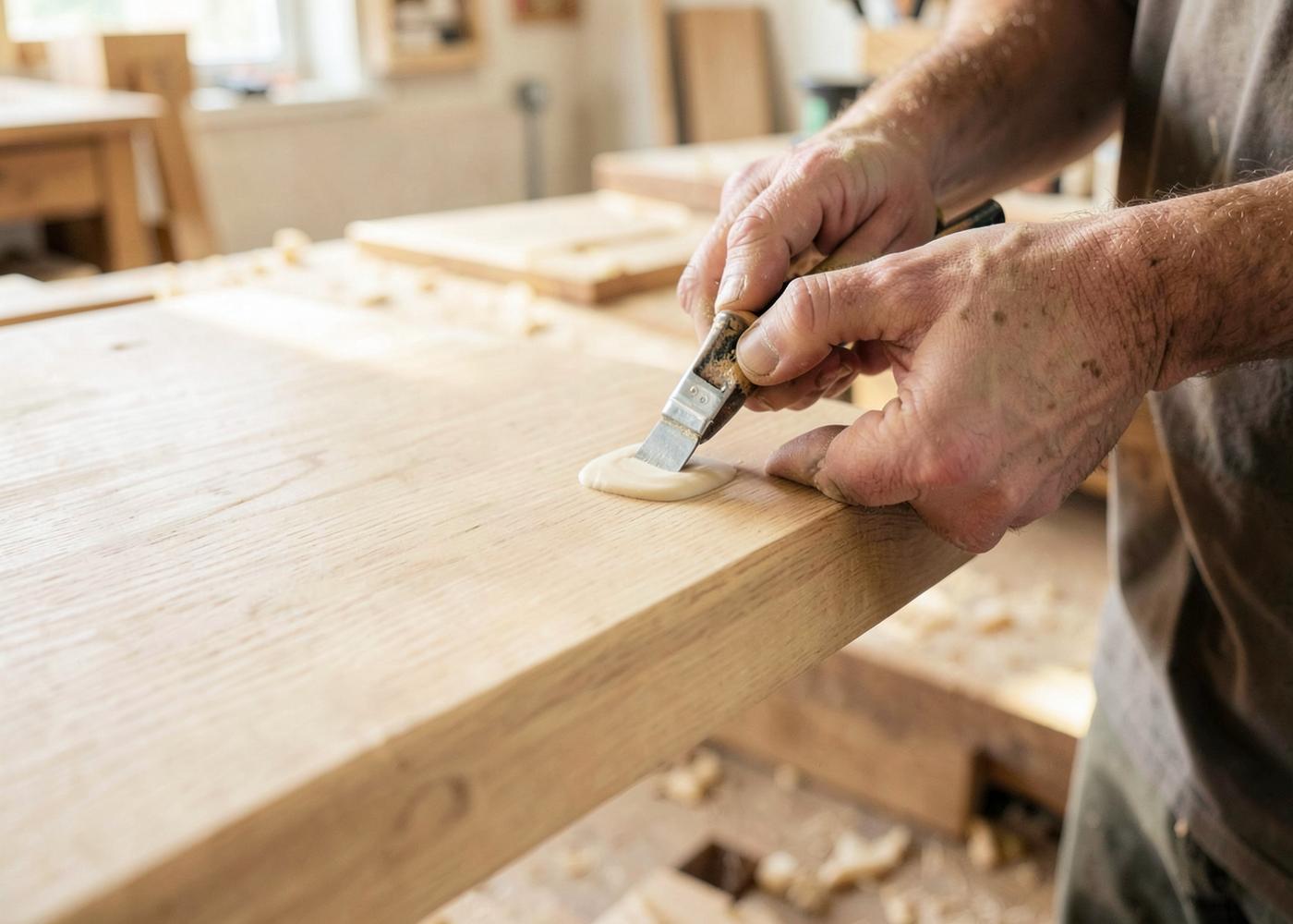A craftsman finishing an oak panel in the workshop